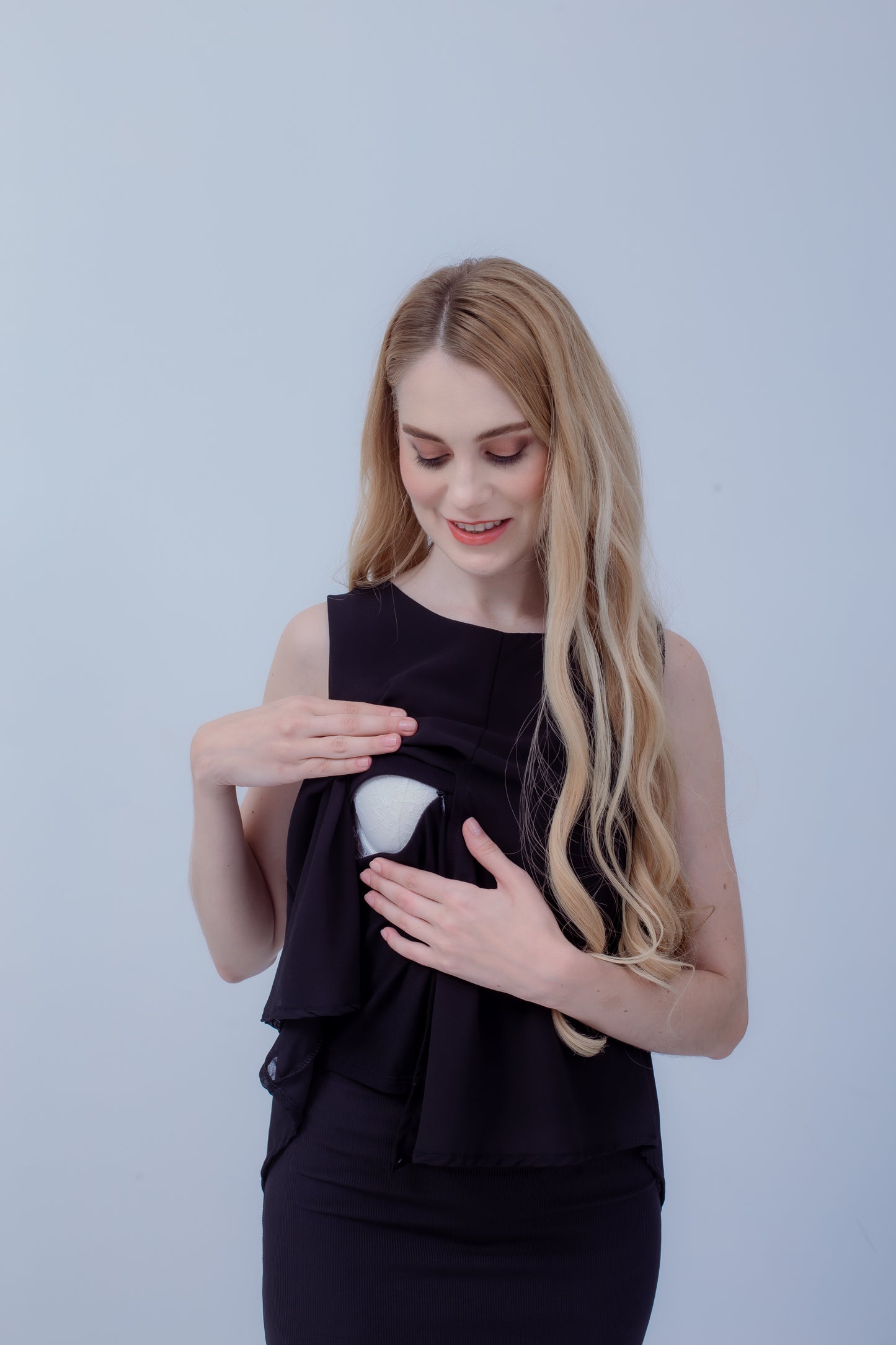 Maternity: Chiffon Stillshirt mit Reißverschluss Ärmellos