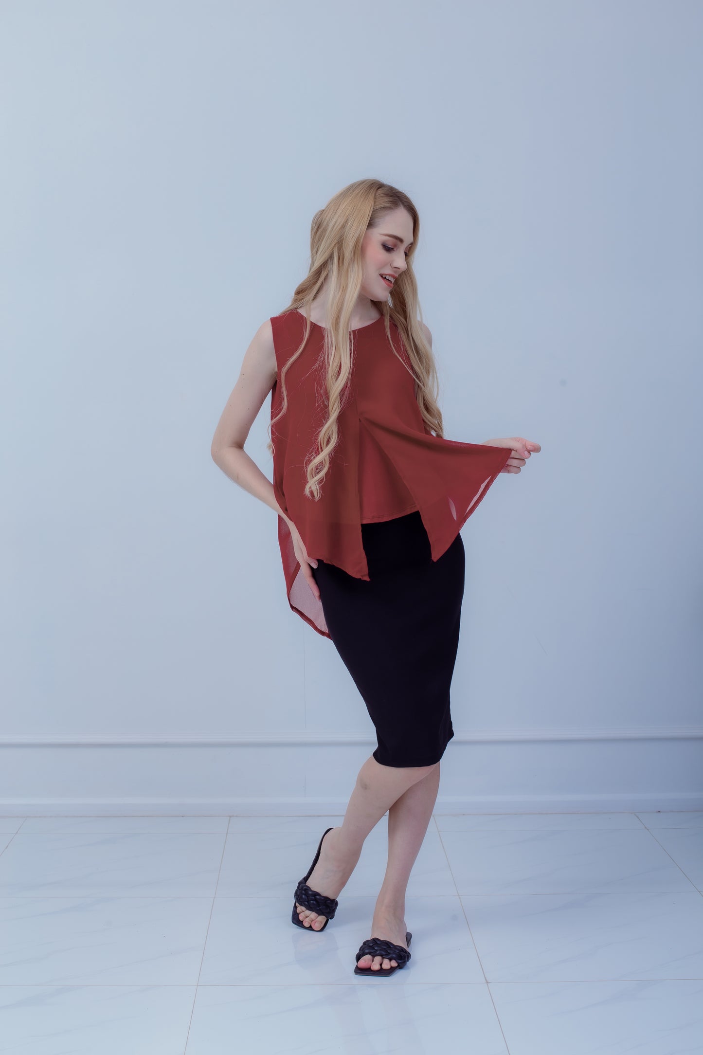 Maternity: Chiffon Stillshirt mit Reißverschluss Ärmellos