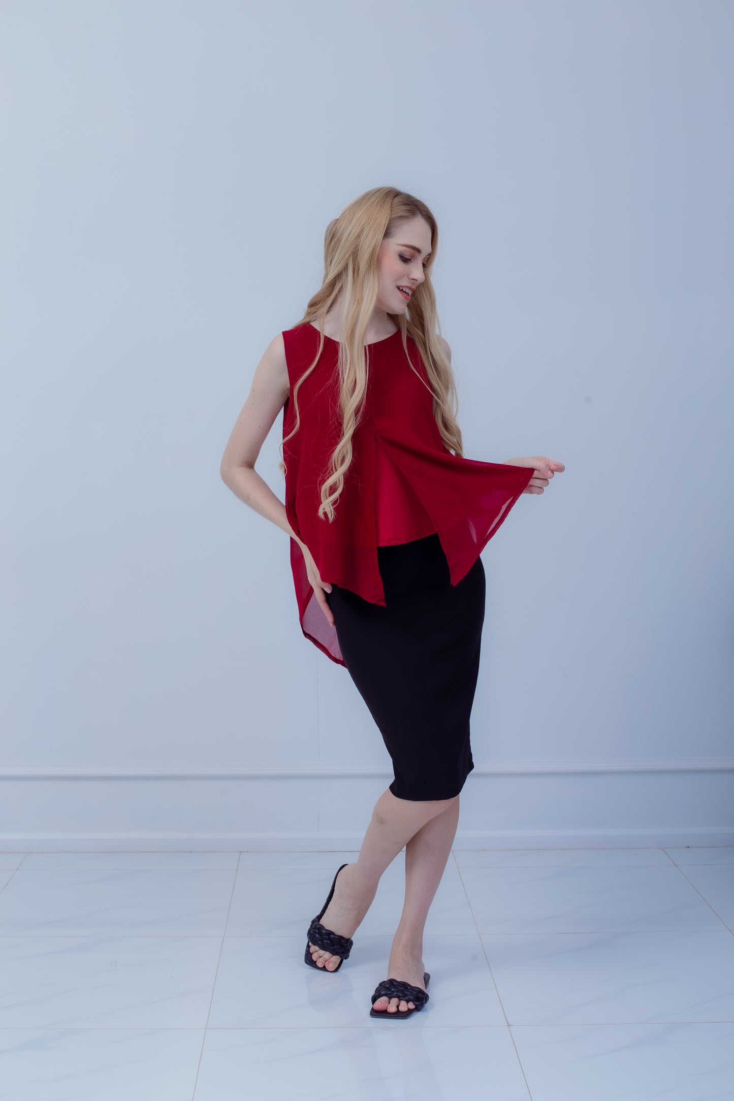 Maternity: Chiffon Stillshirt mit Reißverschluss Ärmellos
