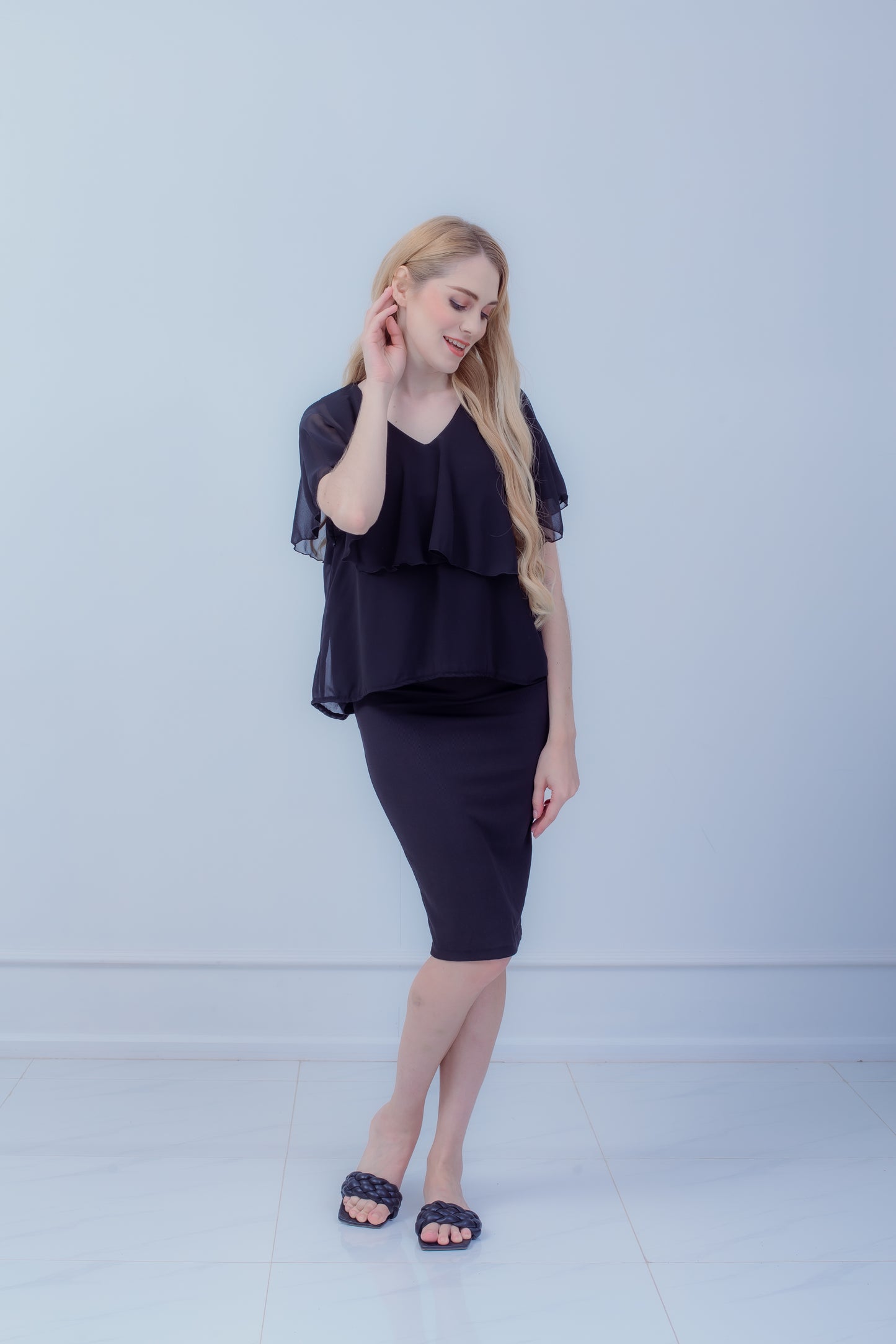 Maternity: Chiffon Stillbluse mit Reißverschluss, V-Hals