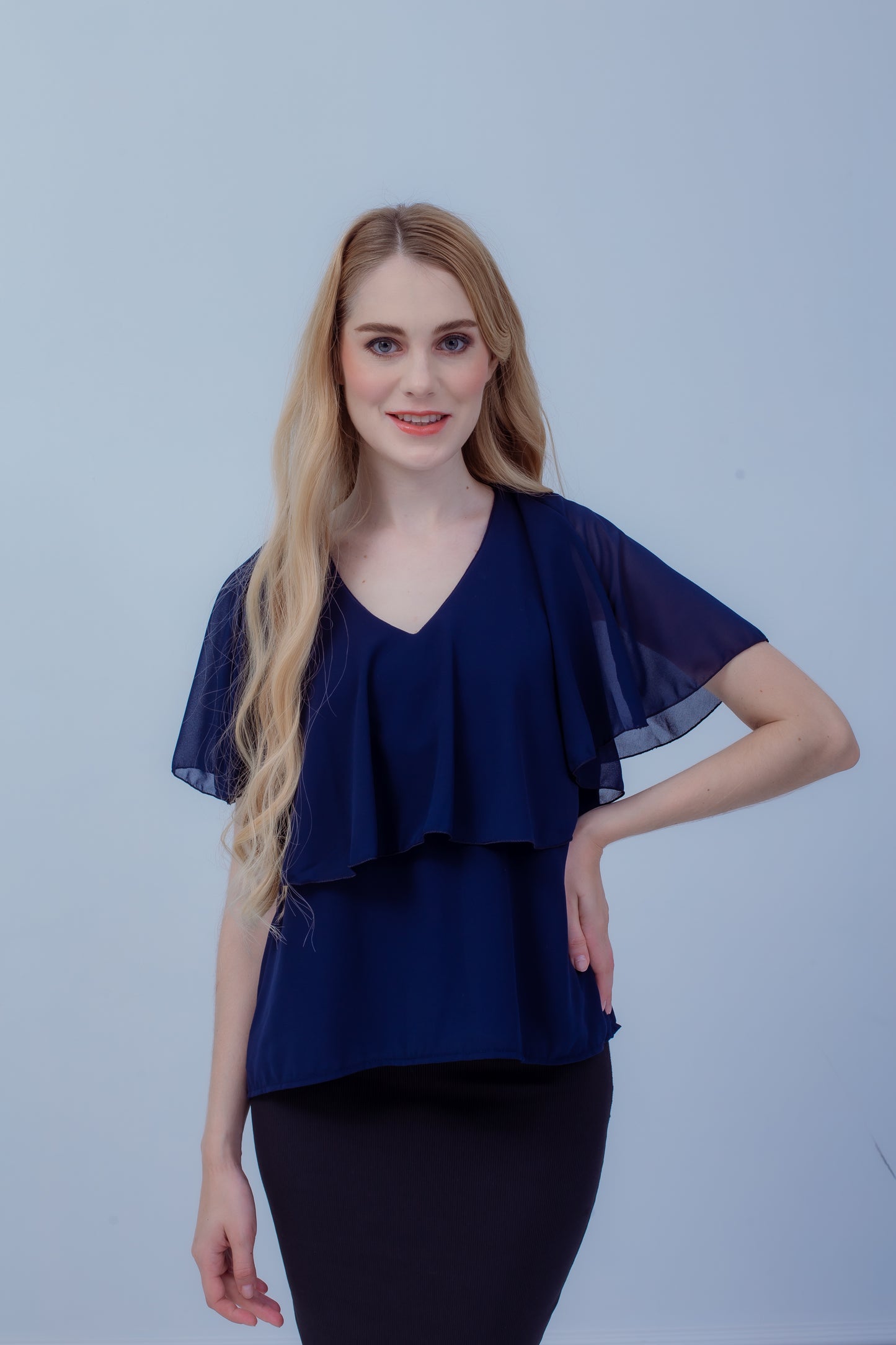 Maternity: Chiffon Stillbluse mit Reißverschluss, V-Hals