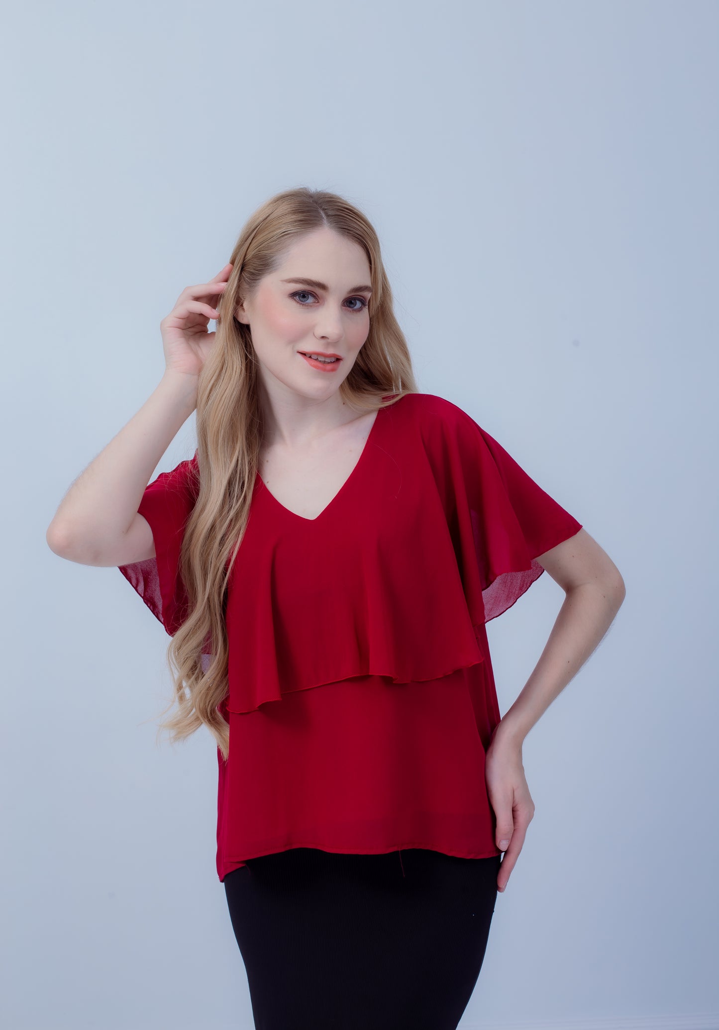 Maternity: Chiffon Stillbluse mit Reißverschluss, V-Hals