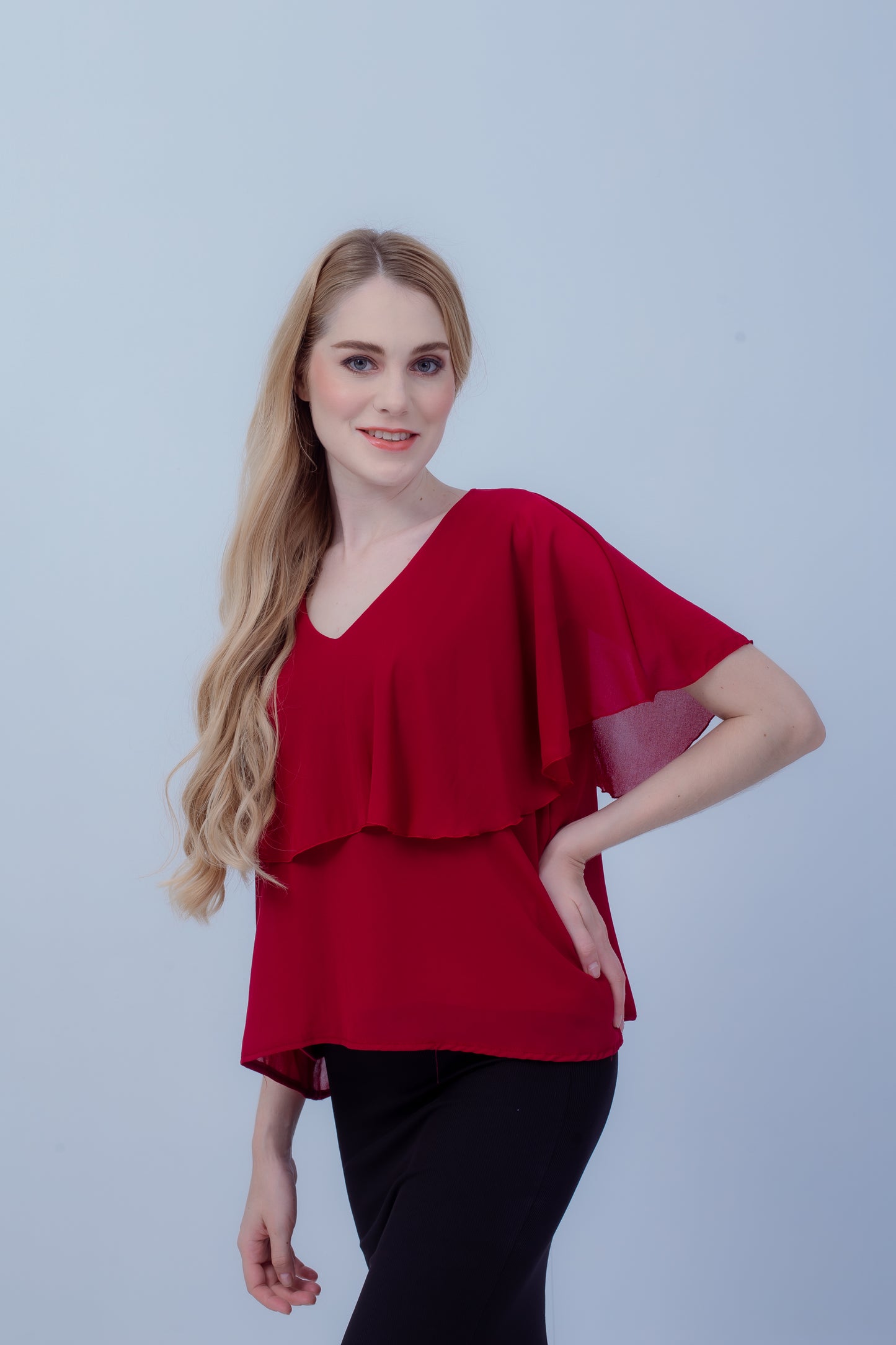 Maternity: Chiffon Stillbluse mit Reißverschluss, V-Hals