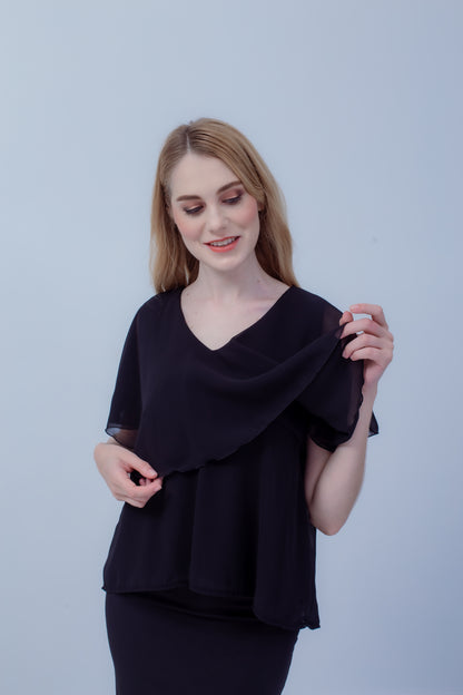 Maternity: Chiffon Stillbluse mit Reißverschluss, V-Hals