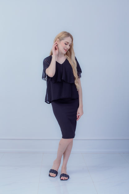 Maternity: Chiffon Stillbluse mit Reißverschluss, V-Hals