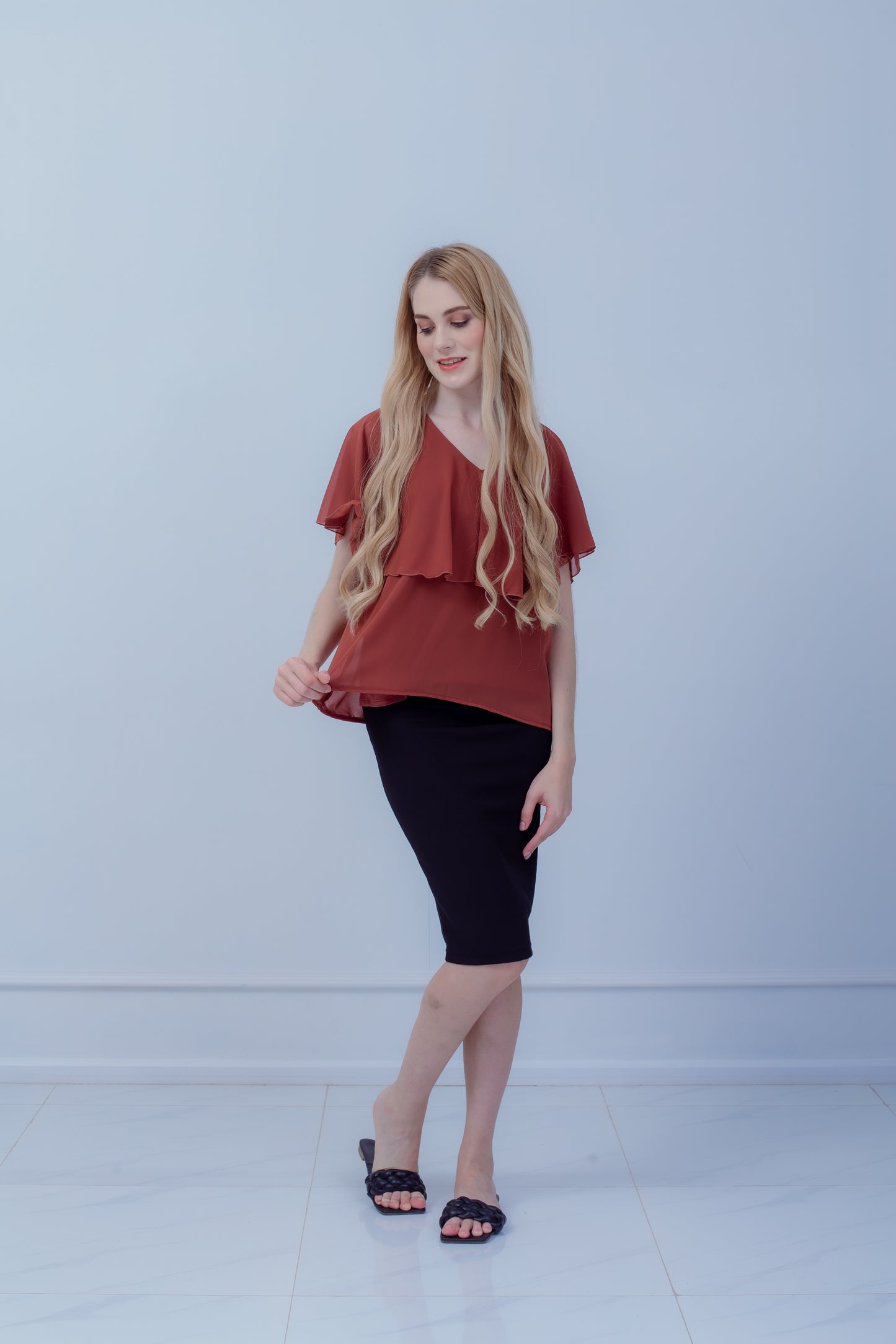 Maternity: Chiffon Stillbluse mit Reißverschluss, V-Hals