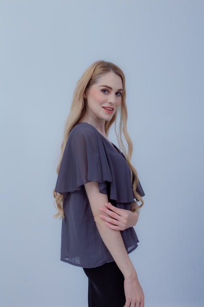 Maternity: Chiffon Stillbluse mit Reißverschluss, V-Hals