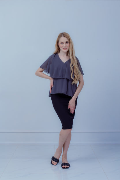 Maternity: Chiffon Stillbluse mit Reißverschluss, V-Hals