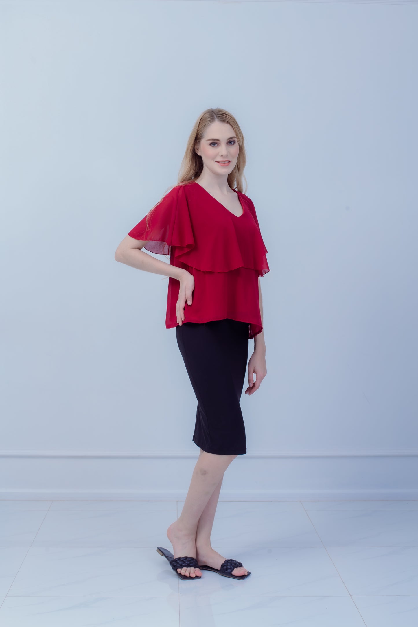 Maternity: Chiffon Stillbluse mit Reißverschluss, V-Hals